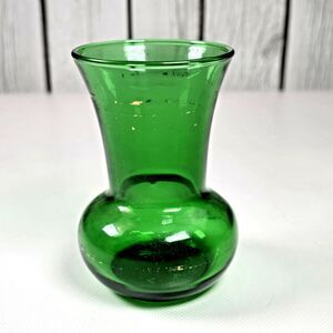 Anchor Hocking Forest Green Glass Bud Vase 3.75in Small Vintage Mid Century